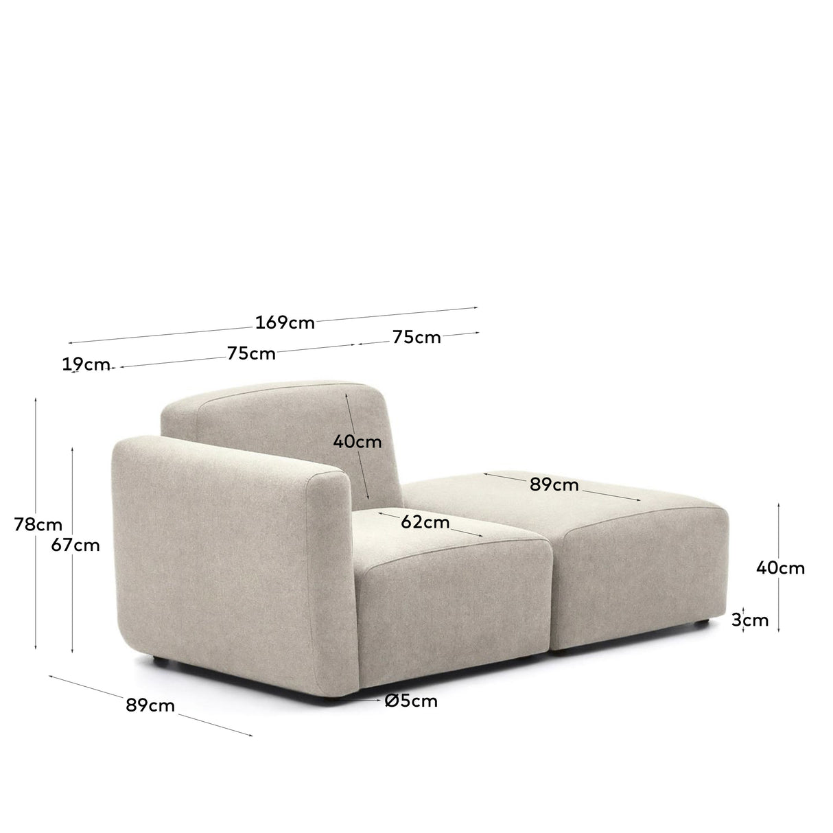 Neom modulares 1-Sitzer-Sofa mit Randmodul Beige 169 cm - ZEN ZONE Furniture