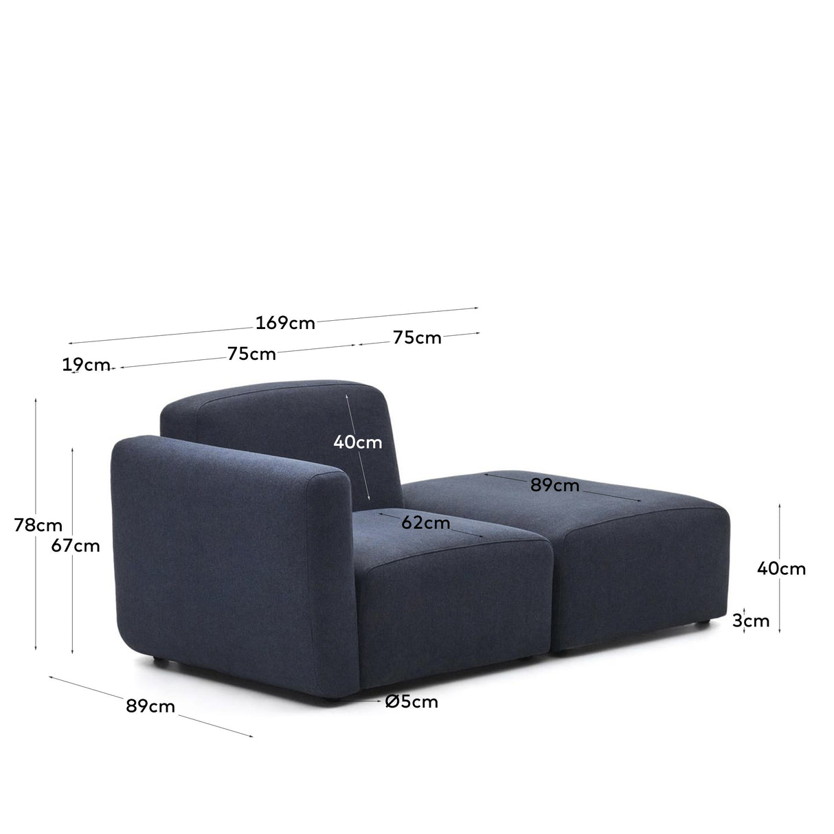 Neom modulares 1-Sitzer-Sofa mit Randmodul Blau 169 cm - ZEN ZONE Furniture