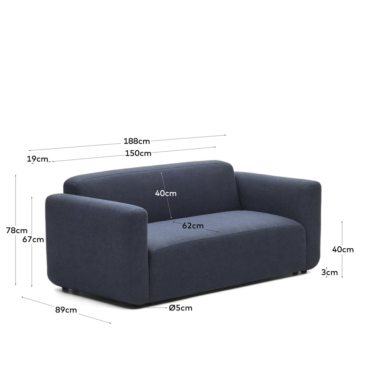 Neom 2-Sitzer-Modularsofa in Blau 188 cm - ZEN ZONE Furniture