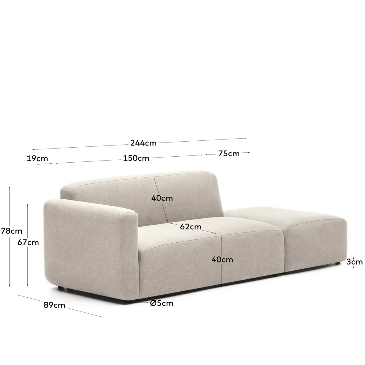 Neom modulares 2-Sitzer-Sofa mit Randmodul Beige 244 cm - ZEN ZONE Furniture