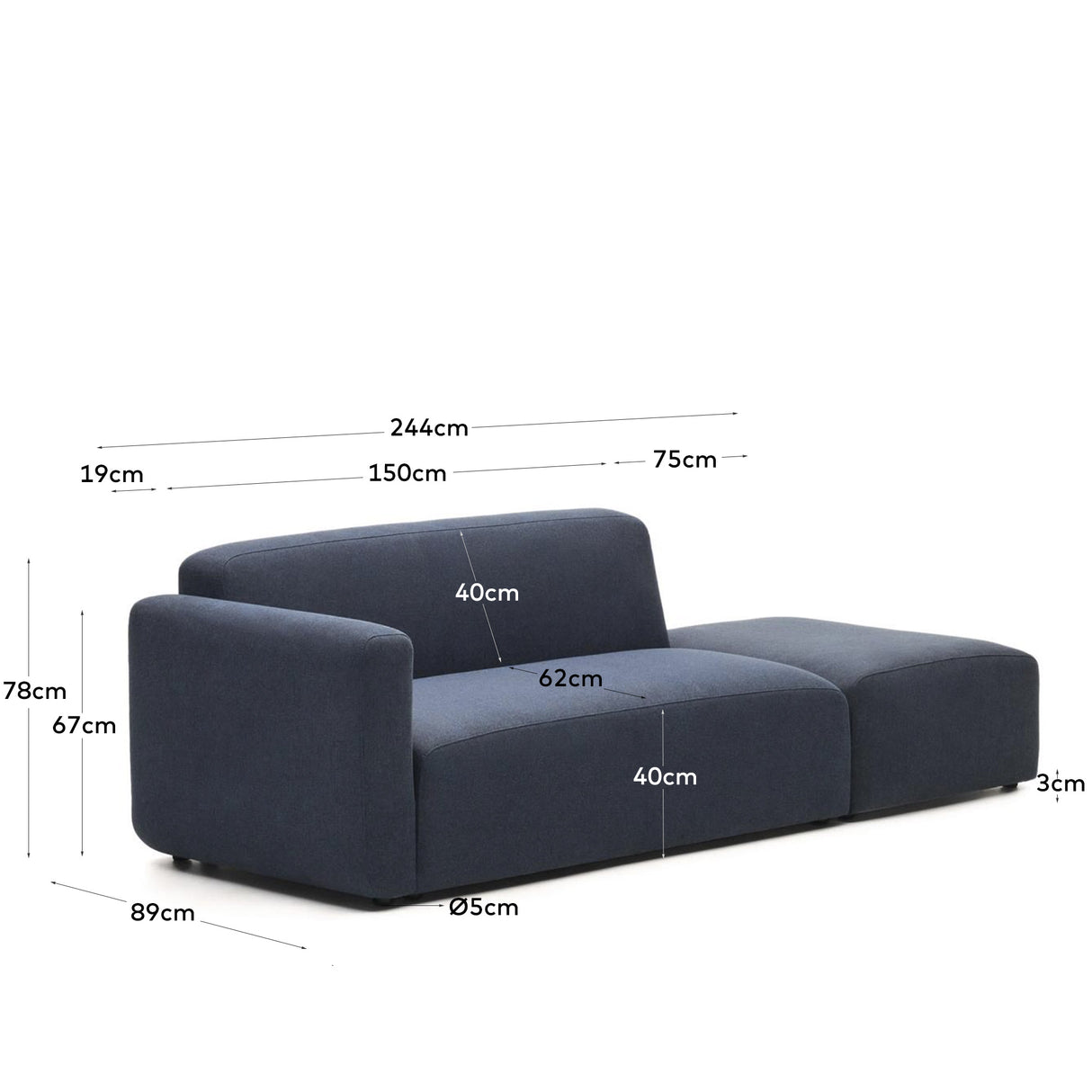 Neom modulares 2-Sitzer-Sofa mit Randmodul Blau 244 cm - ZEN ZONE Furniture