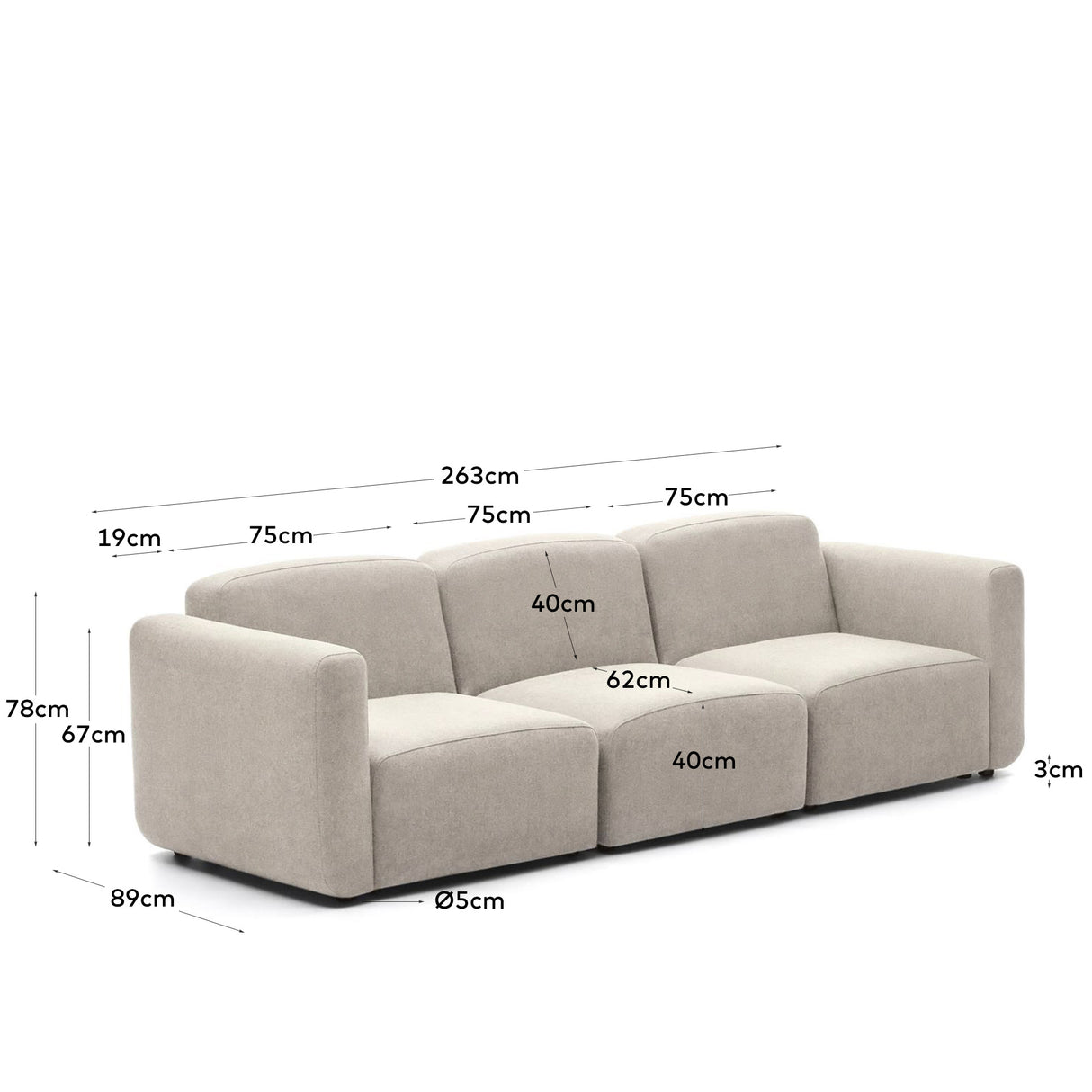 Neom modulares 3-Sitzer-Sofa in Beige 263 cm - ZEN ZONE Furniture