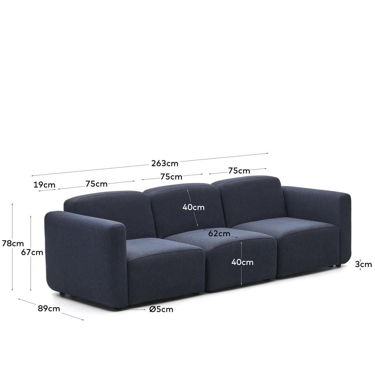 Neom modulares 3-Sitzer-Sofa in Blau 263 cm - ZEN ZONE Furniture