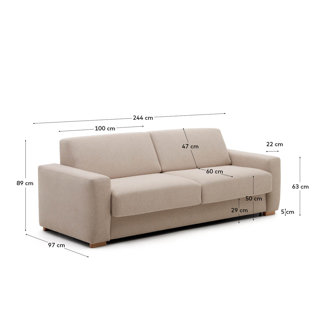 Anley 4-Sitzer-Bettsofa in Beige 244 cm (Bett 180) - ZEN ZONE Furniture