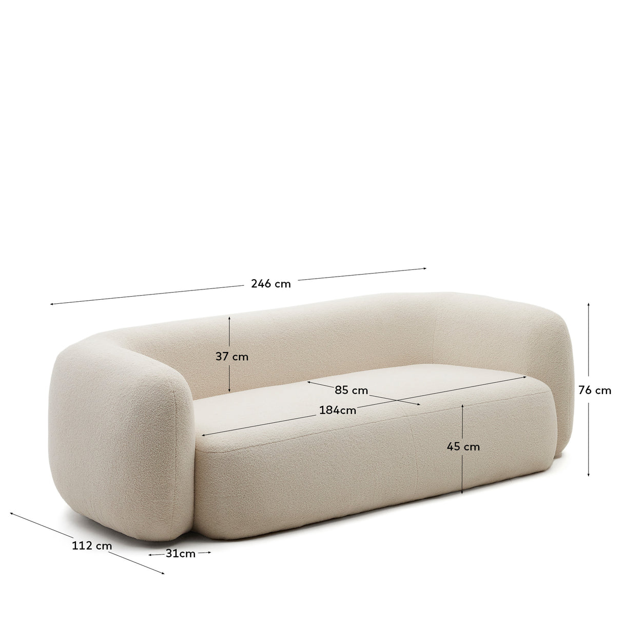 Martina 3-Sitzer-Sofa mit Bouclé in Off-White 246 cm - ZEN ZONE Furniture