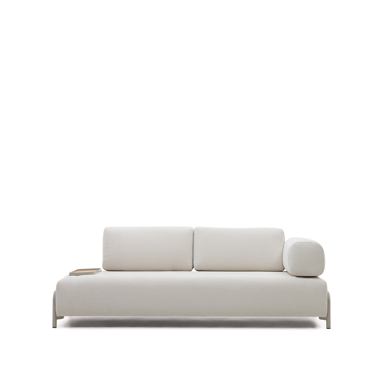 Compo 3-Sitzer-Sofa Beige, kleines Tablett Eichenfurnier und Metallgestell grau 232cm - ZEN ZONE Furniture