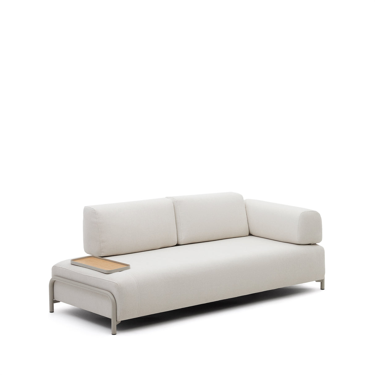 Compo 3-Sitzer-Sofa Beige, kleines Tablett Eichenfurnier und Metallgestell grau 232cm - ZEN ZONE Furniture