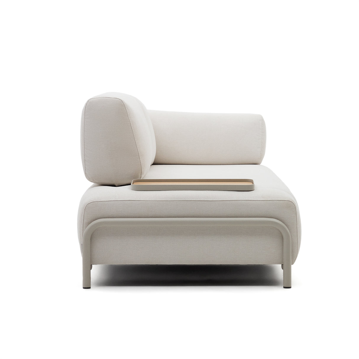 Compo 3-Sitzer-Sofa Beige, kleines Tablett Eichenfurnier und Metallgestell grau 232cm - ZEN ZONE Furniture