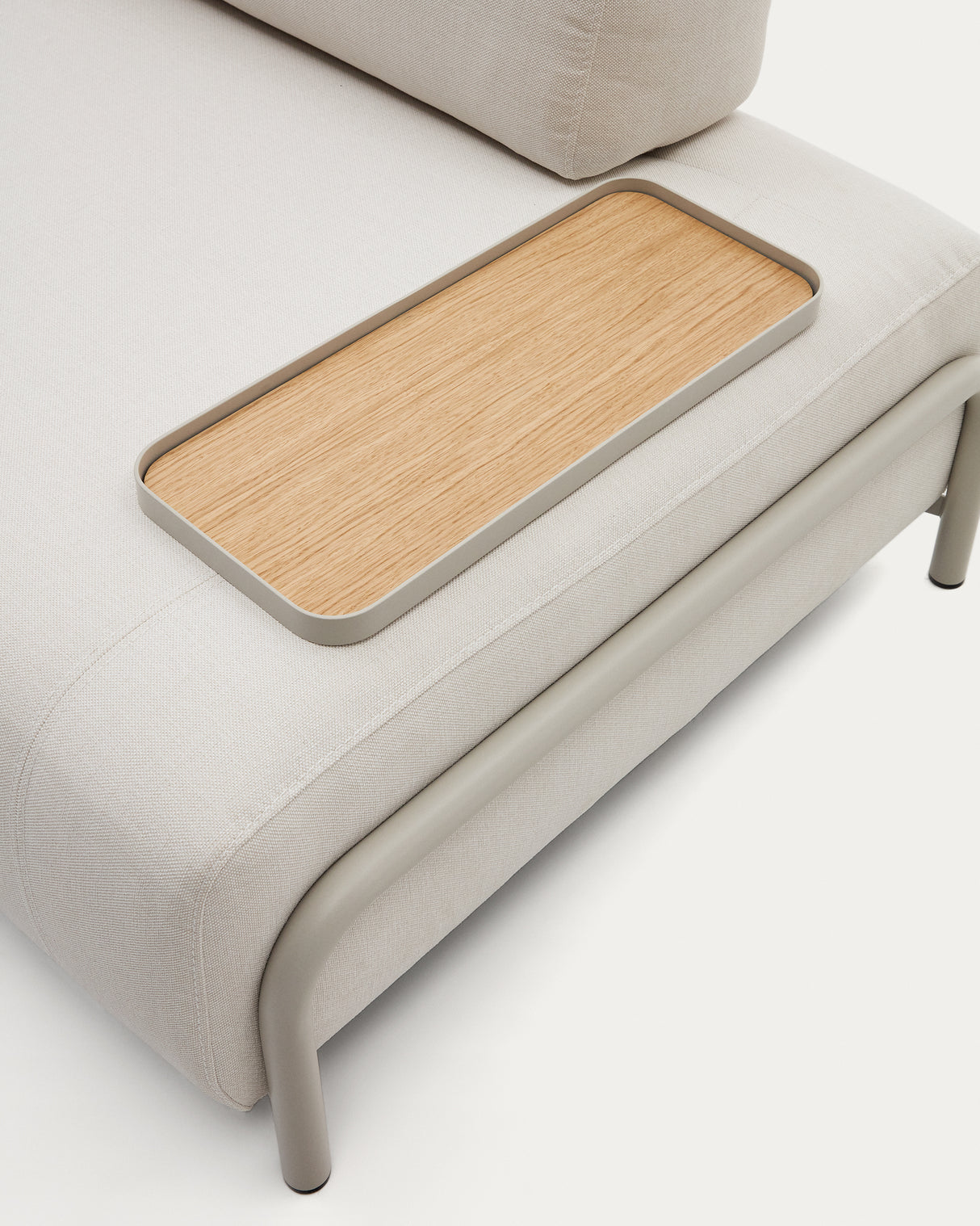 Compo 3-Sitzer-Sofa Beige, kleines Tablett Eichenfurnier und Metallgestell grau 232cm - ZEN ZONE Furniture