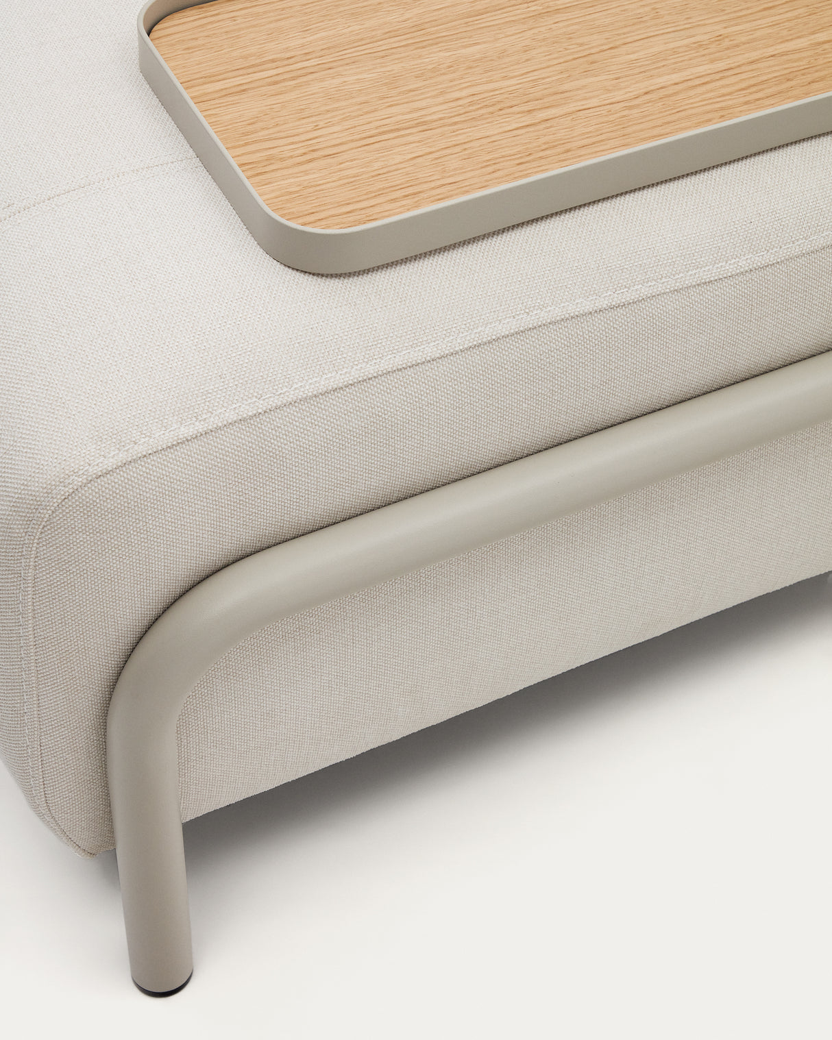 Compo 3-Sitzer-Sofa Beige, kleines Tablett Eichenfurnier und Metallgestell grau 232cm - ZEN ZONE Furniture