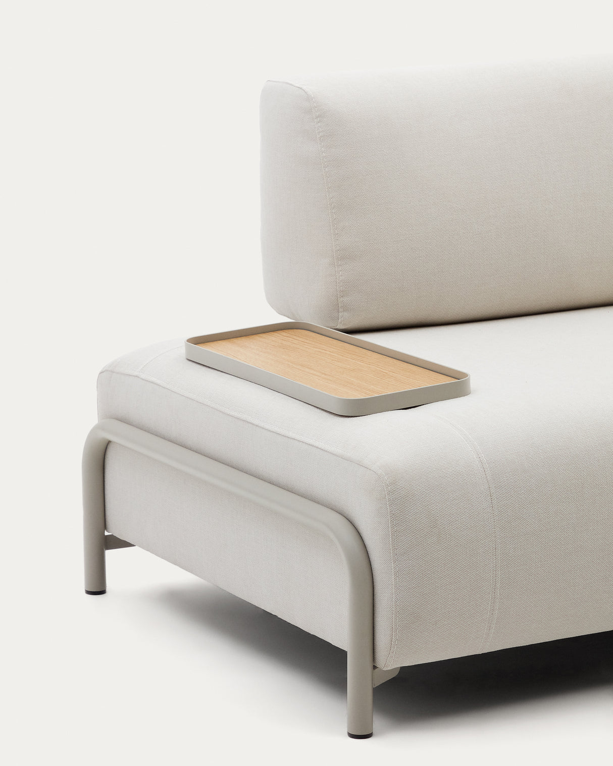 Compo 3-Sitzer-Sofa Beige, kleines Tablett Eichenfurnier und Metallgestell grau 232cm - ZEN ZONE Furniture