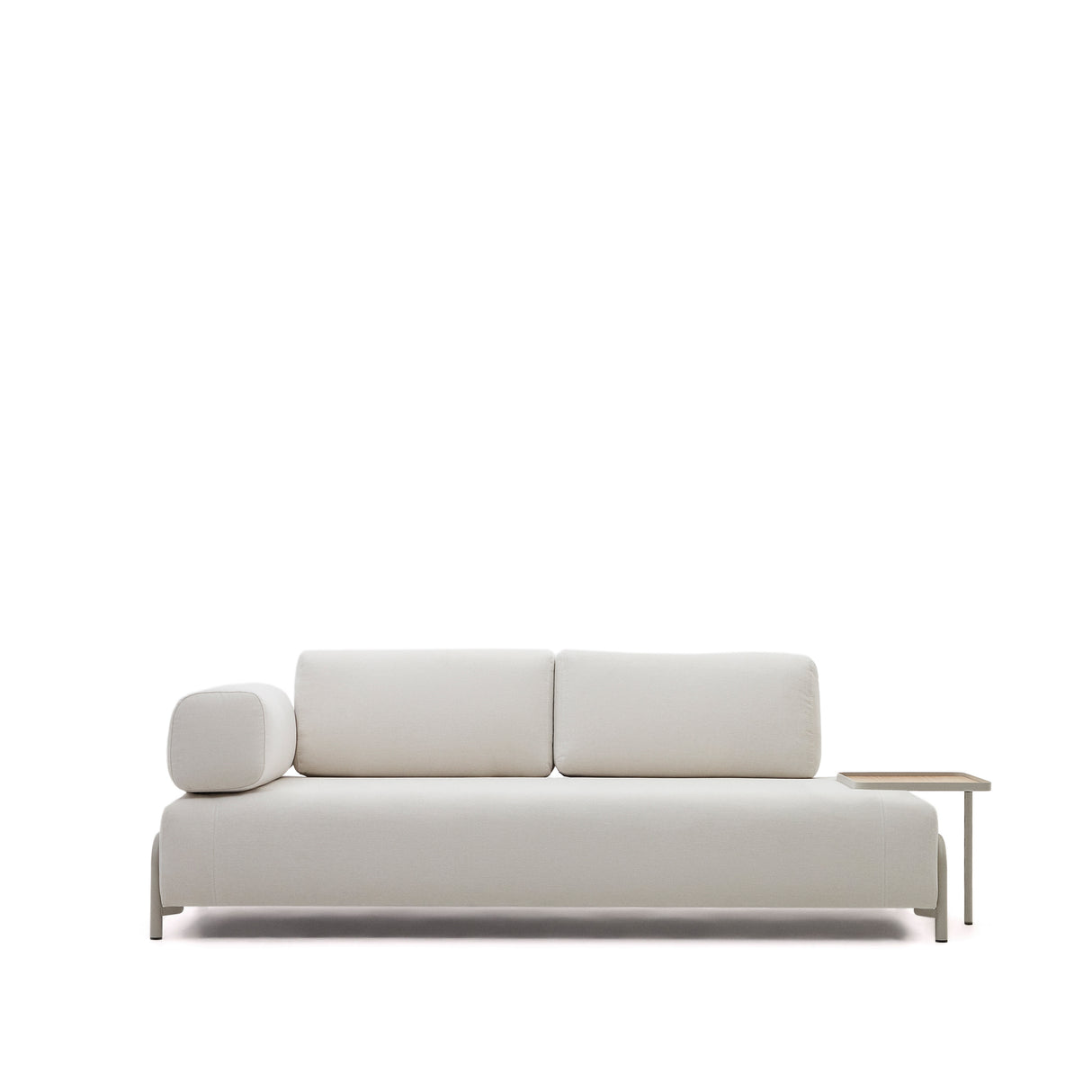 Compo 3-Sitzer-Sofa Chenille Beige, großes Tablett Eichenfurnier Metallgestell Grau 232cm - ZEN ZONE Furniture