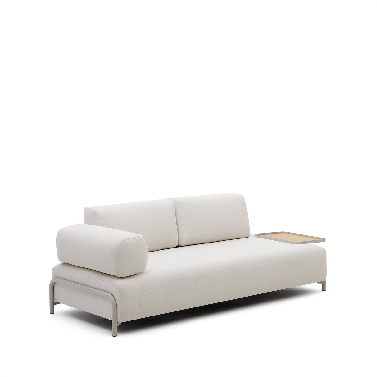 Compo 3-Sitzer-Sofa Chenille Beige, großes Tablett Eichenfurnier Metallgestell Grau 232cm - ZEN ZONE Furniture