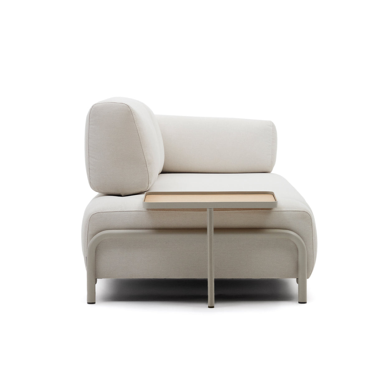 Compo 3-Sitzer-Sofa Chenille Beige, großes Tablett Eichenfurnier Metallgestell Grau 232cm - ZEN ZONE Furniture