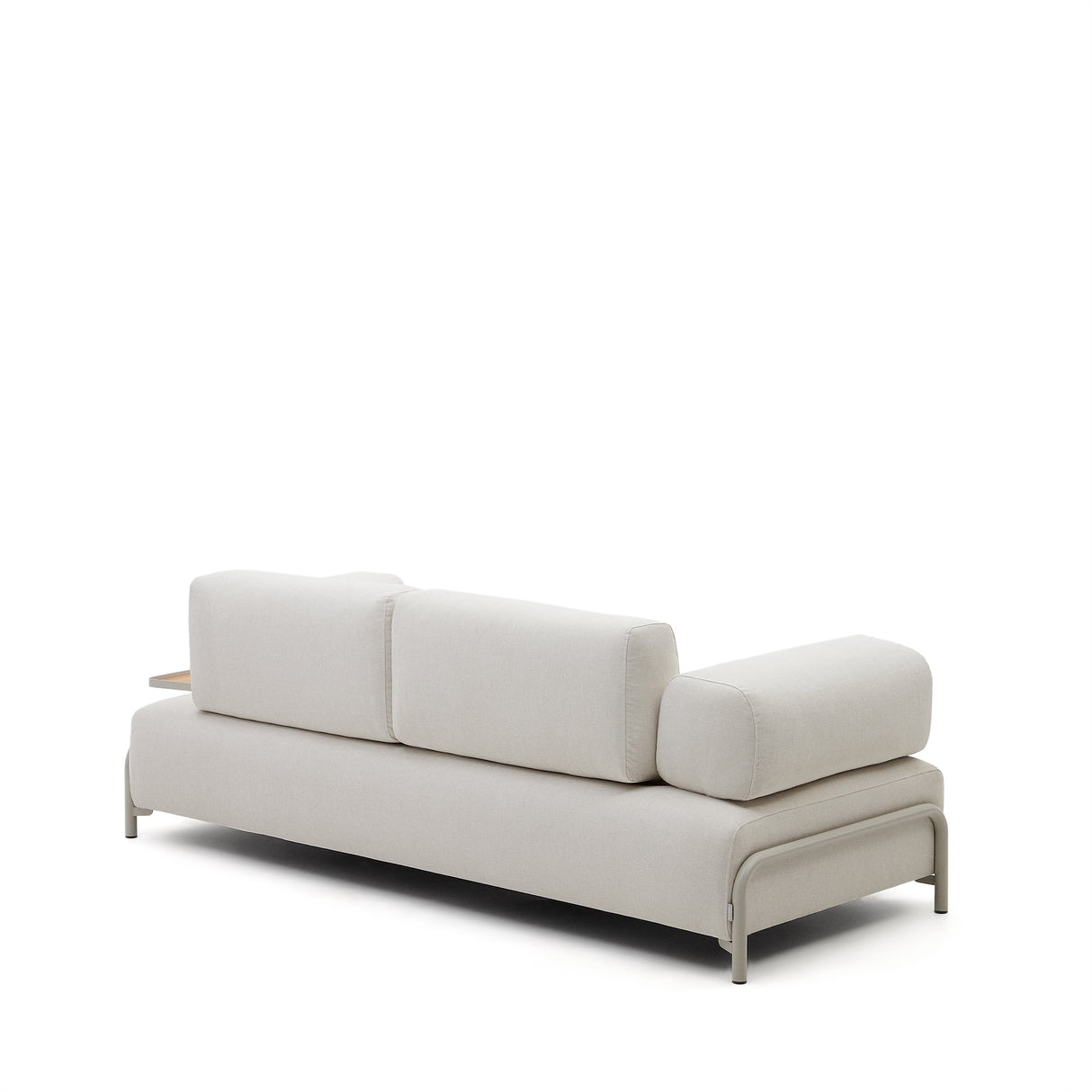 Compo 3-Sitzer-Sofa Chenille Beige, großes Tablett Eichenfurnier Metallgestell Grau 232cm - ZEN ZONE Furniture