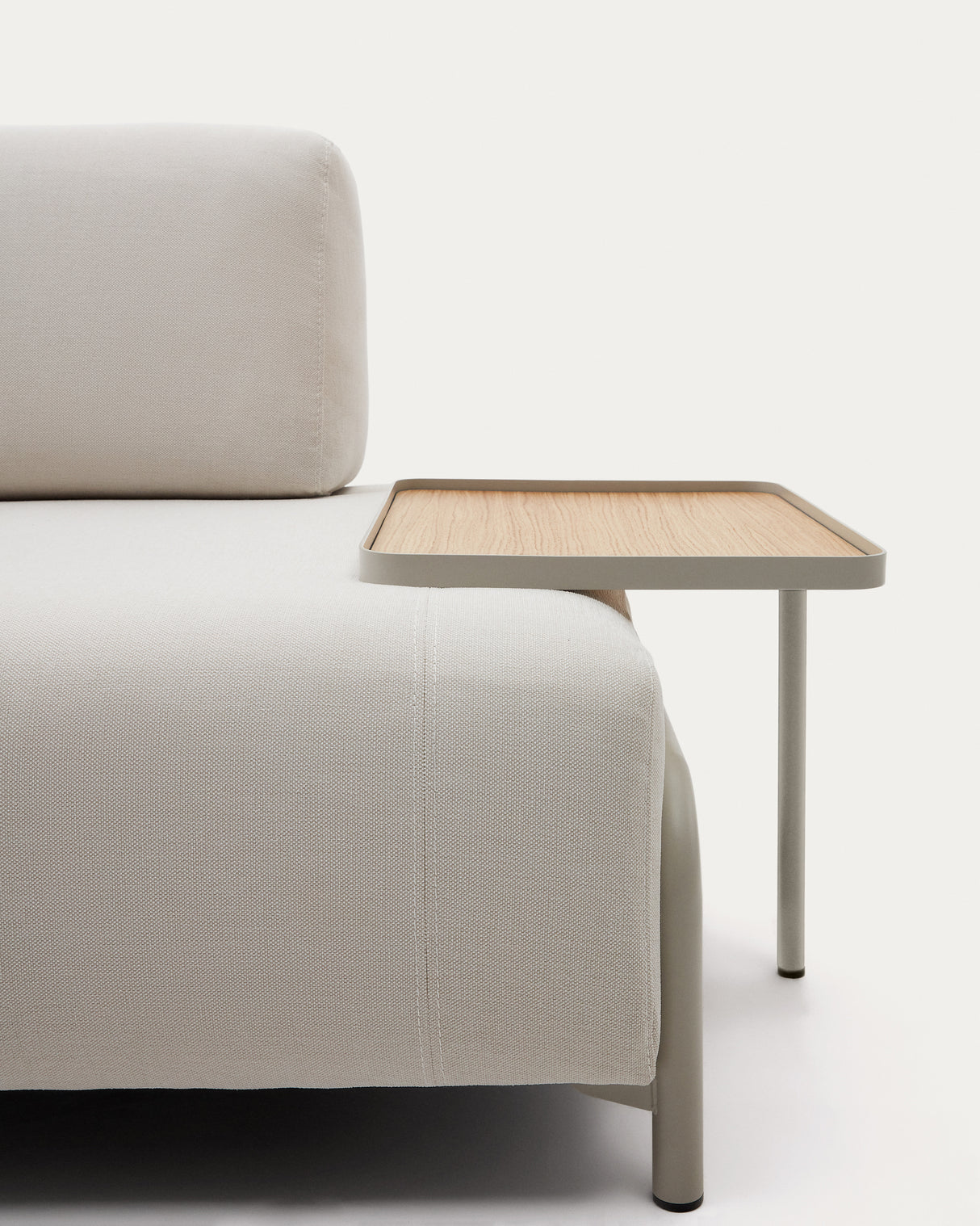 Compo 3-Sitzer-Sofa Chenille Beige, großes Tablett Eichenfurnier Metallgestell Grau 232cm - ZEN ZONE Furniture