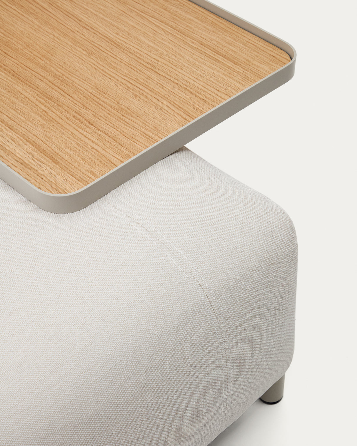 Compo 3-Sitzer-Sofa Chenille Beige, großes Tablett Eichenfurnier Metallgestell Grau 232cm - ZEN ZONE Furniture