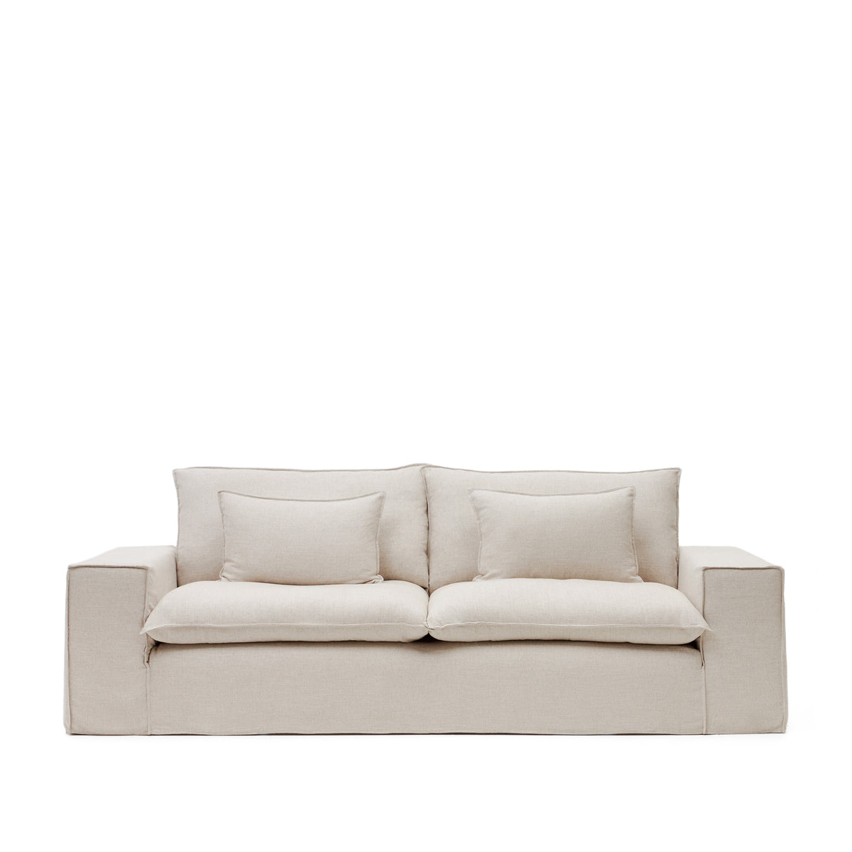 Anarela 3-Sitzer-Sofa mit abnehmbarem Bezug und Kissen aus Leinen Beige 280 cm - ZEN ZONE Furniture