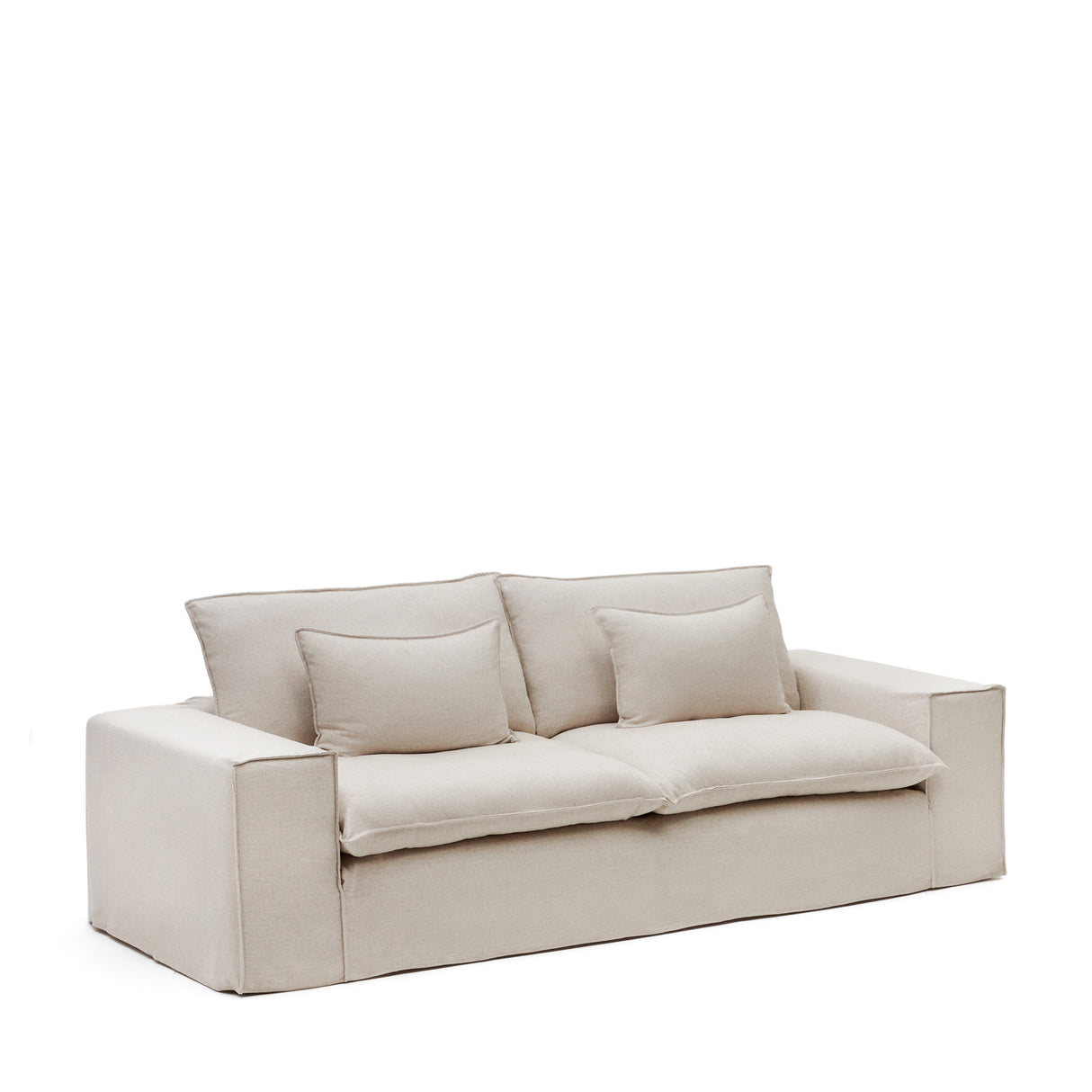 Anarela 3-Sitzer-Sofa mit abnehmbarem Bezug und Kissen aus Leinen Beige 280 cm - ZEN ZONE Furniture