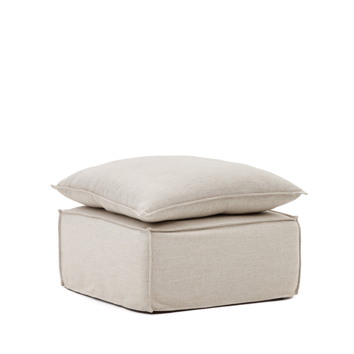 Anarela Pouf ,abnehmbarem Bezug und Kissen, Leinen Beige 80 x 80 cm - ZEN ZONE Furniture
