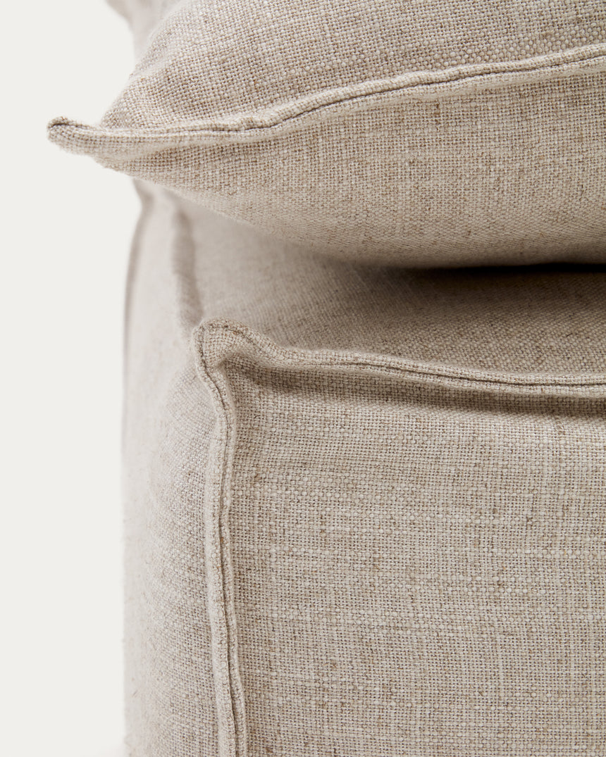 Anarela Pouf ,abnehmbarem Bezug und Kissen, Leinen Beige 80 x 80 cm - ZEN ZONE Furniture