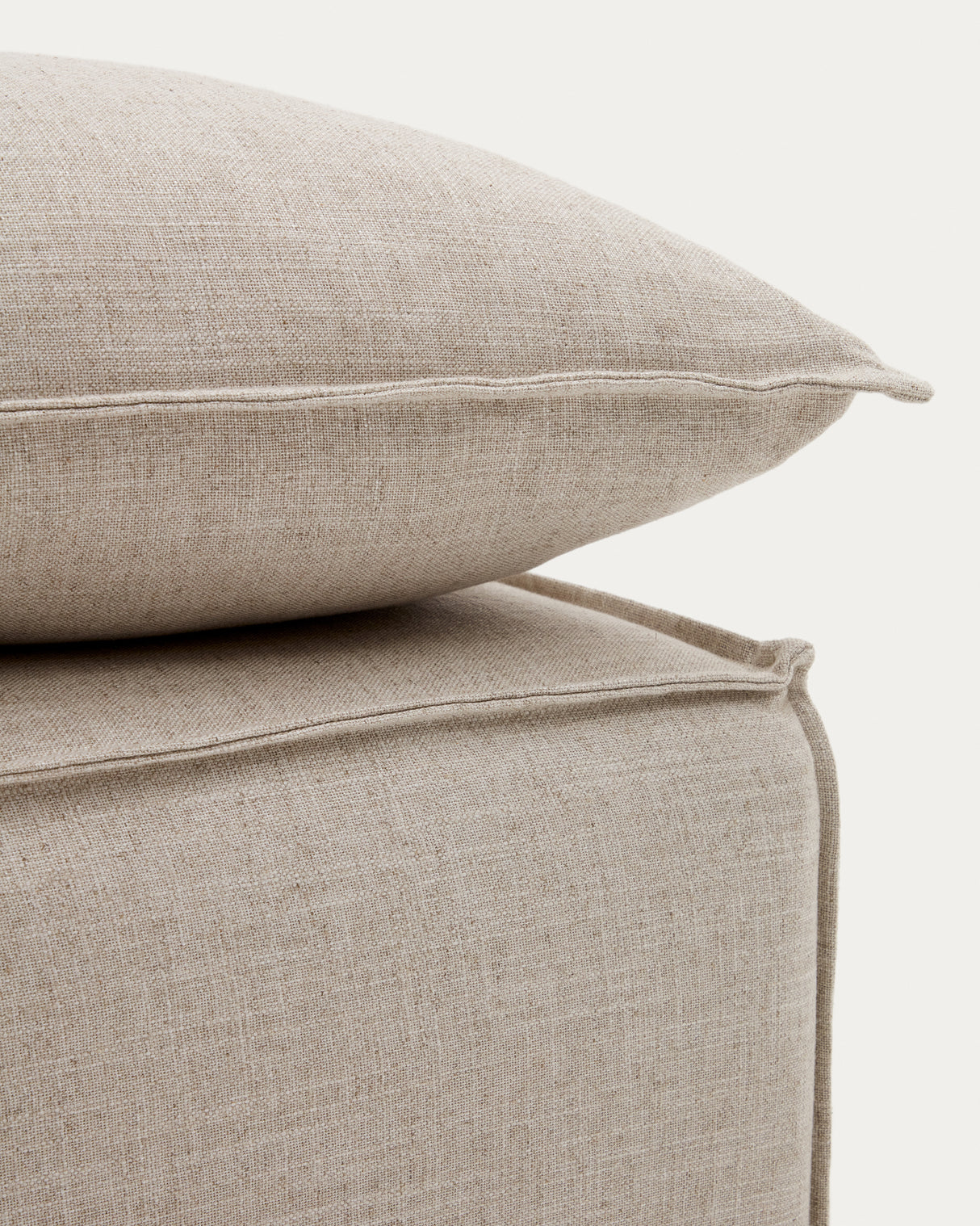 Anarela Pouf ,abnehmbarem Bezug und Kissen, Leinen Beige 80 x 80 cm - ZEN ZONE Furniture