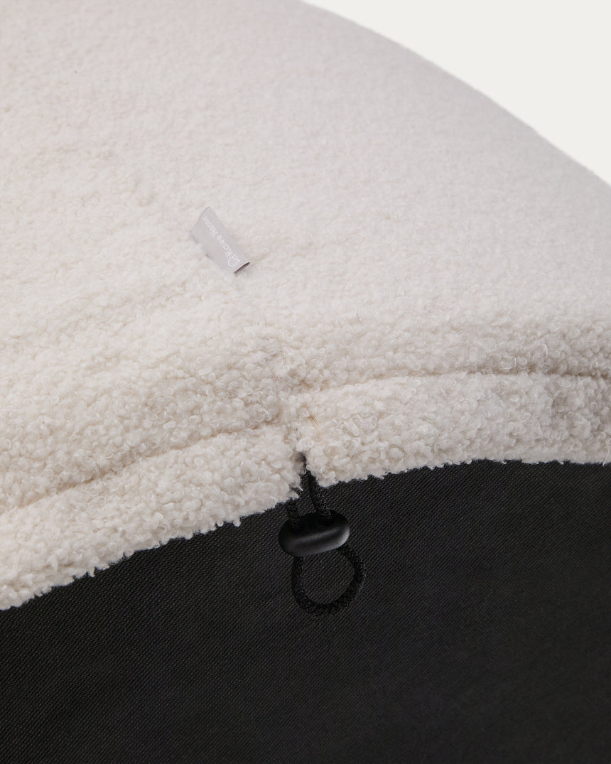 Fußhocker Kaeli mit abnehmbarem Bezug in Bouclé Farbe Écru Ø 43 cm - ZEN ZONE Furniture
