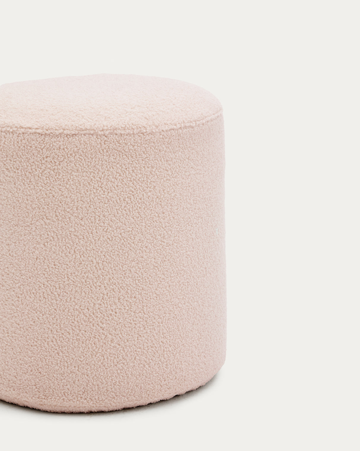 Fußhocker Kaeli mit abnehmbarem Bezug in rosa Bouclé Ø 43 cm - ZEN ZONE Furniture