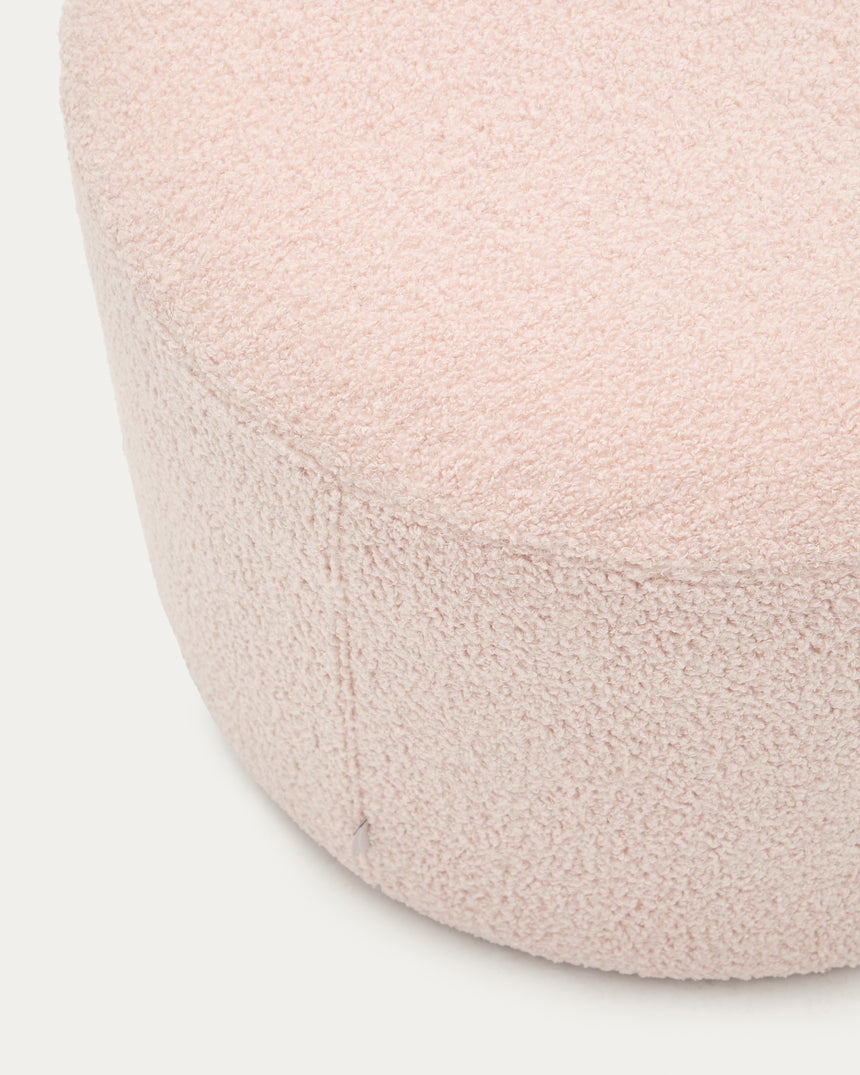Fußhocker Kaeli mit abnehmbarem Bezug in rosa Bouclé Ø 60 cm - ZEN ZONE Furniture