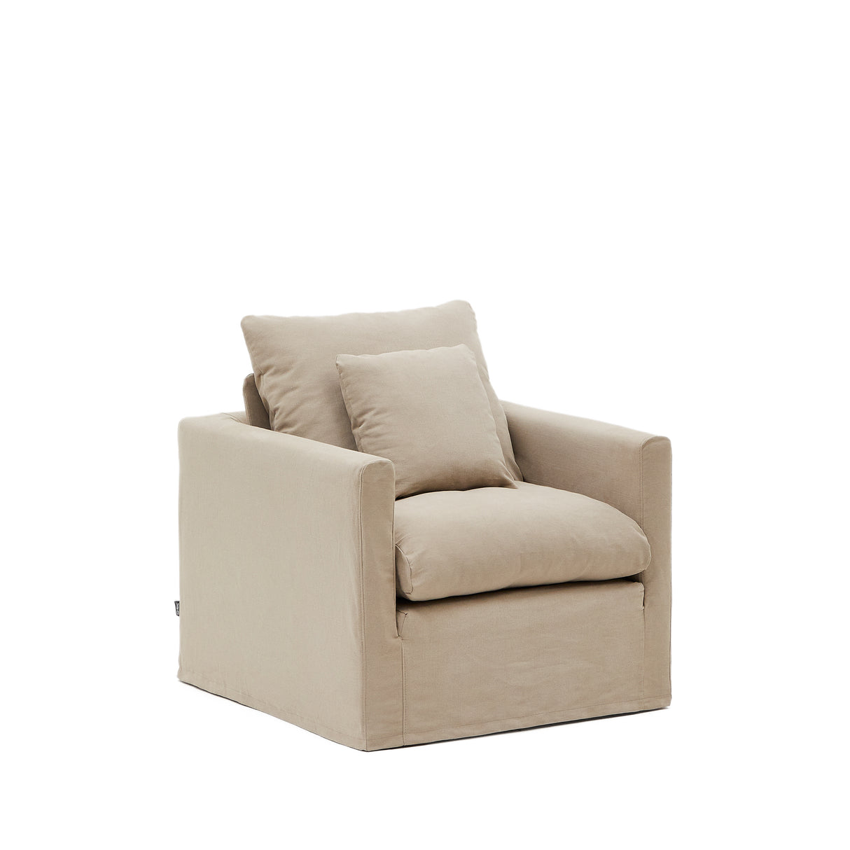 Nora Sessel mit abziehbarem Kissenbezug aus Leinen und Baumwolle taupe 92 cm - ZEN ZONE Furniture