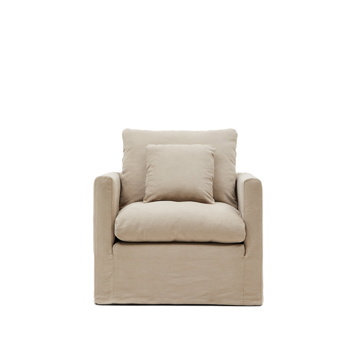 Nora Sessel mit abziehbarem Kissenbezug aus Leinen und Baumwolle taupe 92 cm - ZEN ZONE Furniture