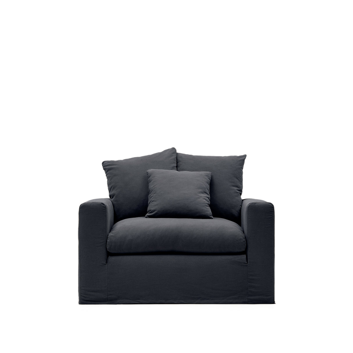 Nora Sessel mit abziehbarem Kissenbezug aus Leinen und Baumwolle anthrazitgrau 140 cm - ZEN ZONE Furniture