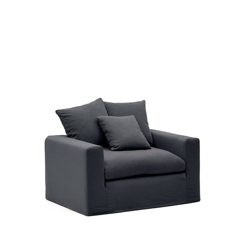 Nora Sessel mit abziehbarem Kissenbezug aus Leinen und Baumwolle anthrazitgrau 140 cm - ZEN ZONE Furniture