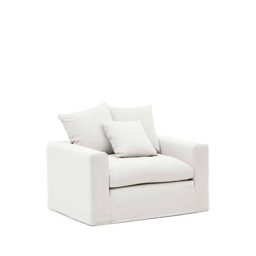 Nora Sessel mit abziehbarem Kissenbezug aus Leinen und Baumwolle naturfarben 140 cm - ZEN ZONE Furniture