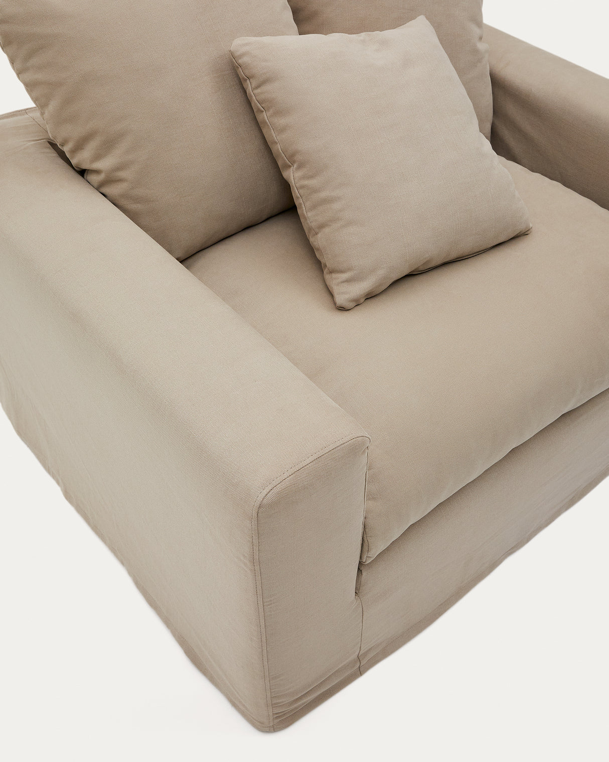 Nora Sessel mit abziehbarem Kissenbezug aus Leinen und Baumwolle taupe 140 cm - ZEN ZONE Furniture