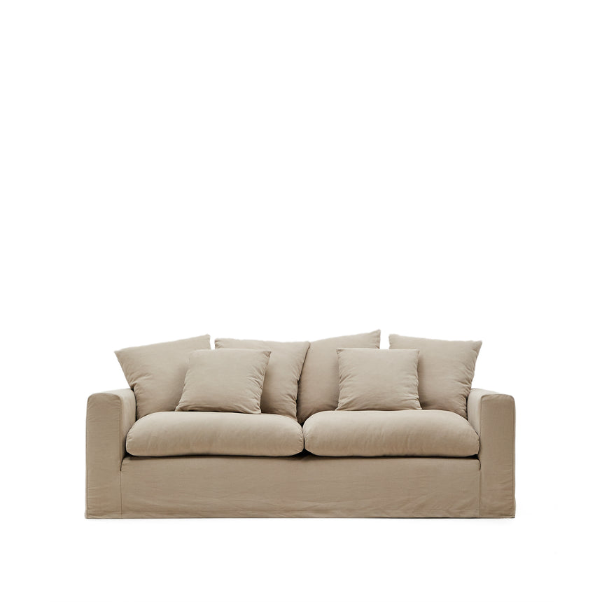 Nora 3 Sitzer Sofa mit abziehbaren Kissenbezügen aus Leinen und Baumwolle taupe 240 cm - ZEN ZONE Furniture