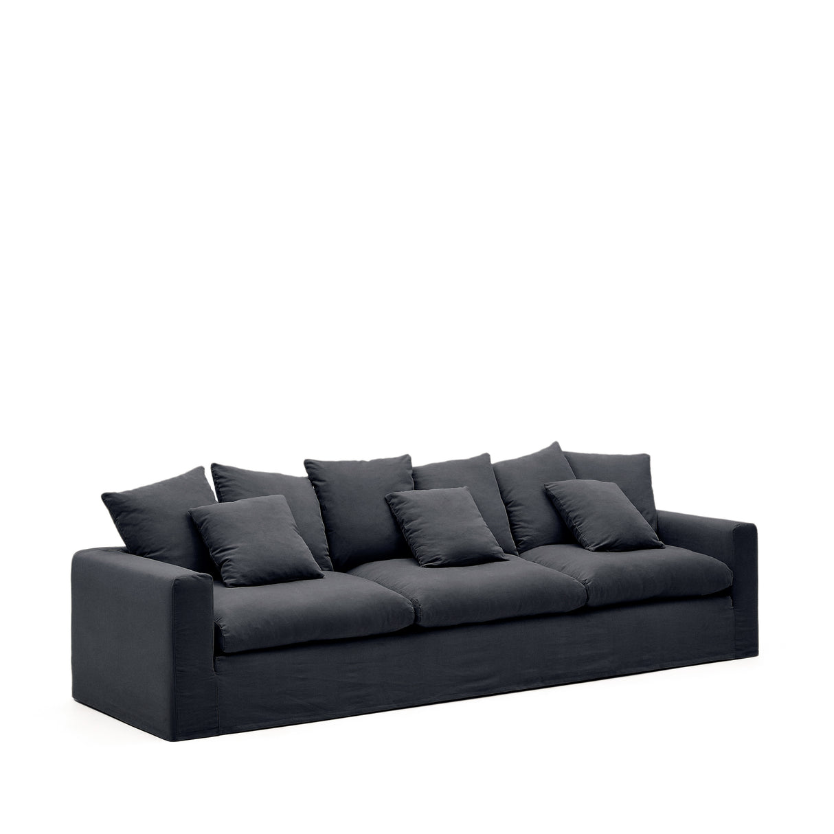 Nora 4 Sitzer Sofa mit abziehbaren Kissenbezügen aus Leinen und Baumwolle anthrazitgrau 340 cm - ZEN ZONE Furniture
