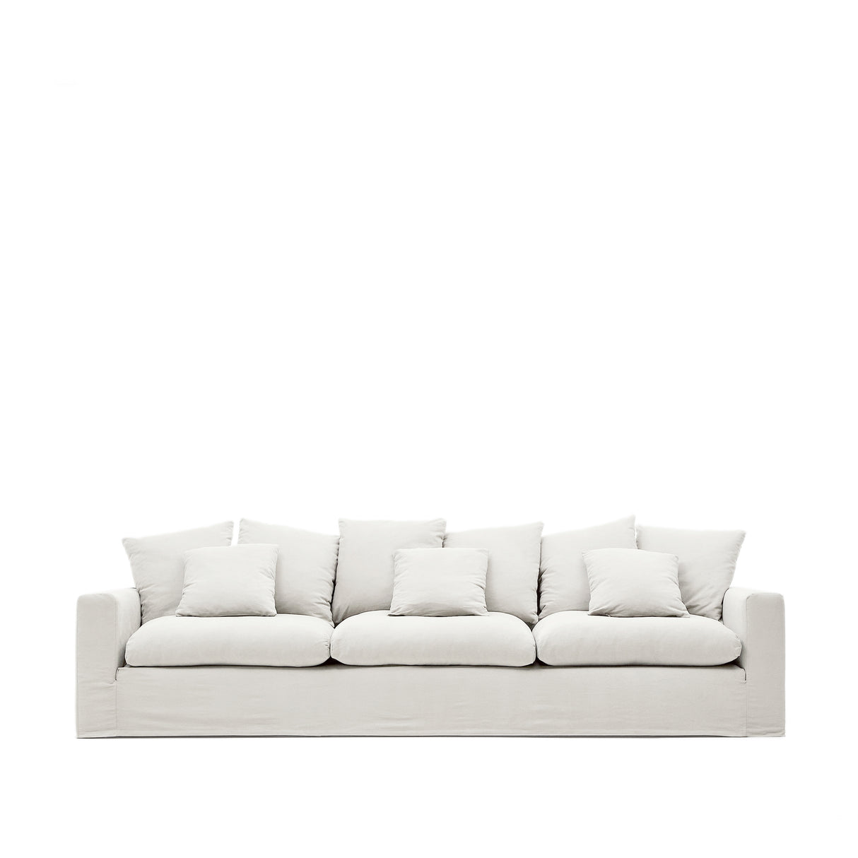 Nora 4 Sitzer Sofa mit abziehbaren Kissenbezügen aus Leinen und Baumwolle naturfarben 340 cm - ZEN ZONE Furniture