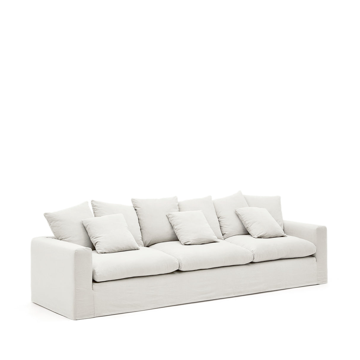 Nora 4 Sitzer Sofa mit abziehbaren Kissenbezügen aus Leinen und Baumwolle naturfarben 340 cm - ZEN ZONE Furniture