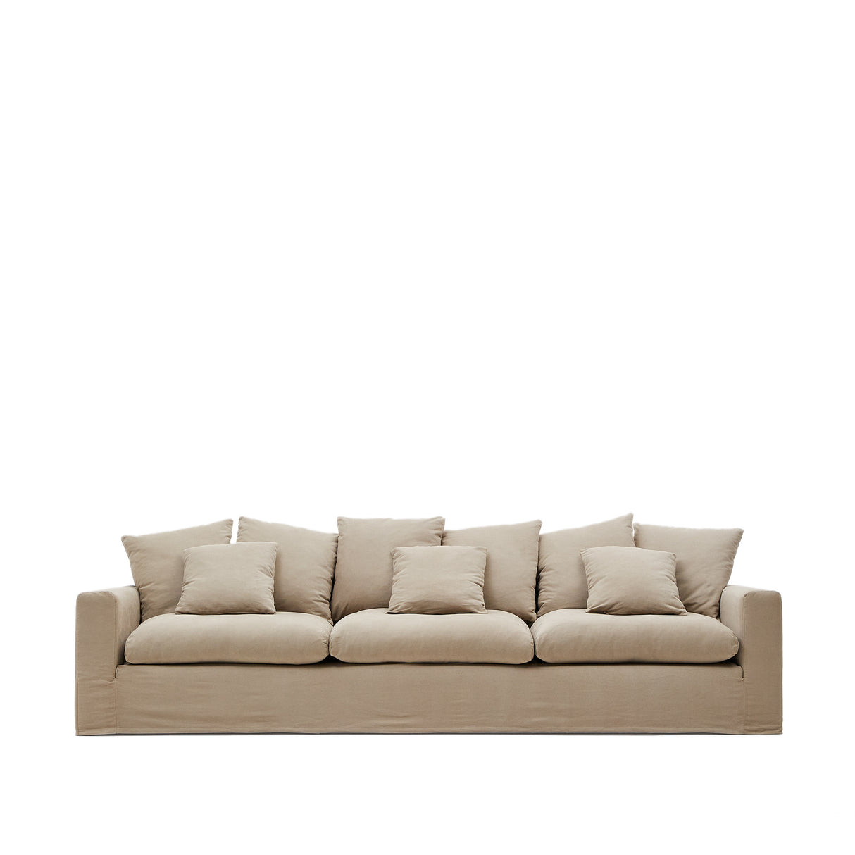 Nora 4 Sitzer Sofa mit abziehbaren Kissenbezügen aus Leinen und Baumwolle taupe 340 cm - ZEN ZONE Furniture