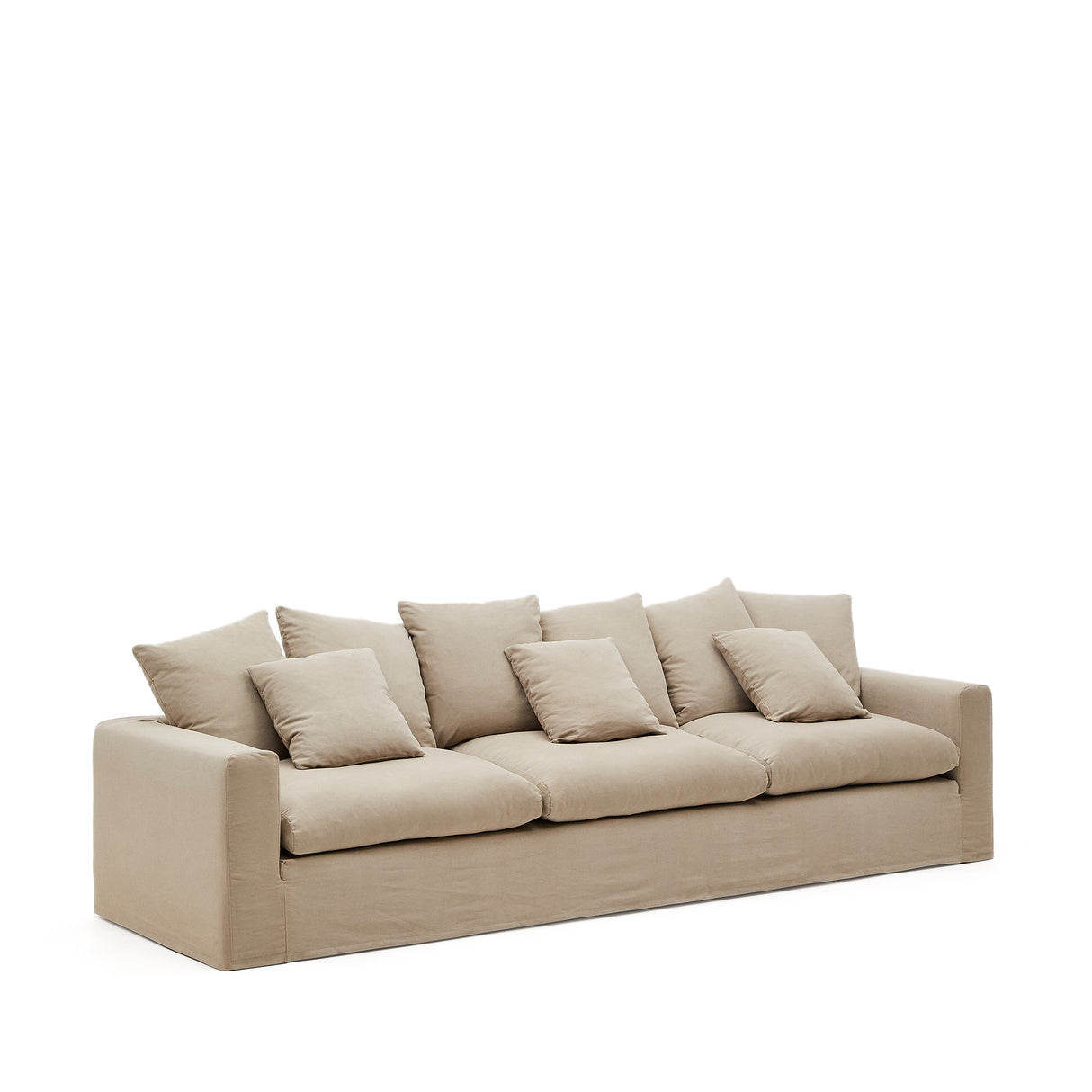 Nora 4 Sitzer Sofa mit abziehbaren Kissenbezügen aus Leinen und Baumwolle taupe 340 cm - ZEN ZONE Furniture