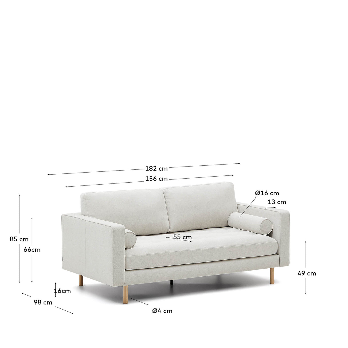 Debra 2-Sitzer-Sofa mit Bezug in perlfarbener Chenille Beine Finish natur 182 cm - ZEN ZONE Furniture