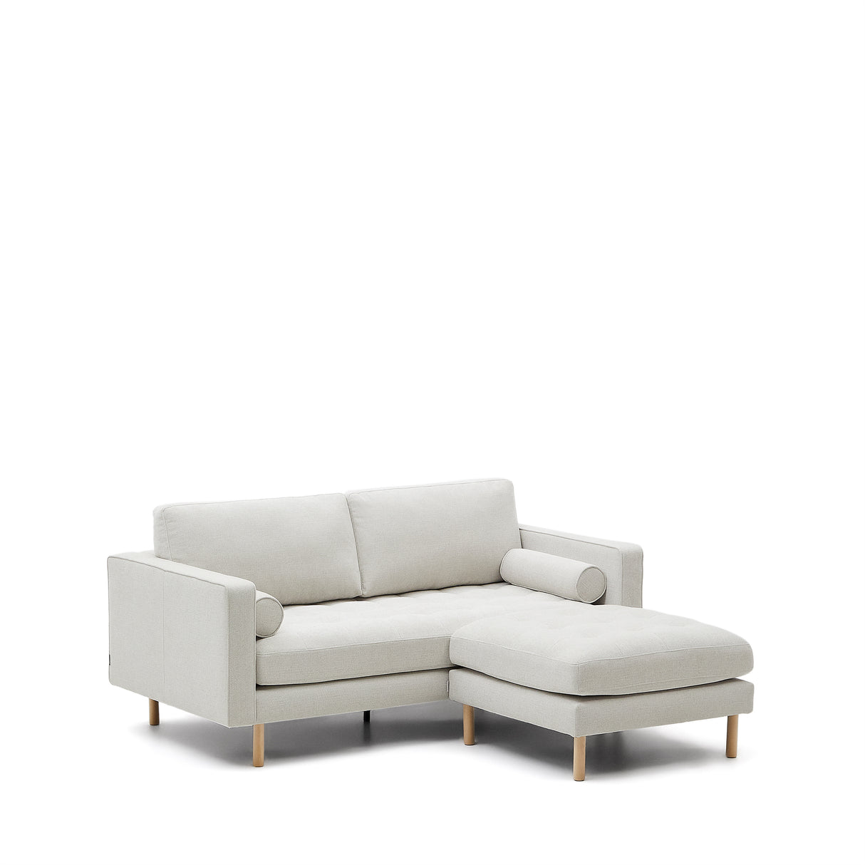 Debra 2-Sitzer-Sofa mit Pouf mit Bezug in perlfarbener Chenille Beine Finish natur 18 - ZEN ZONE Furniture