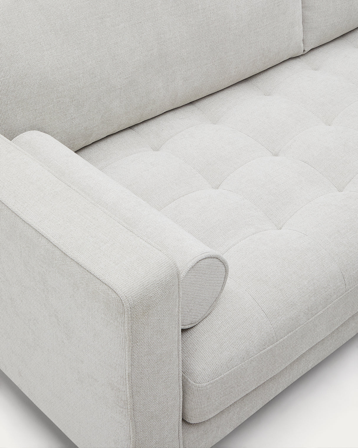 Debra 2-Sitzer-Sofa mit Pouf mit Bezug in perlfarbener Chenille Beine Finish natur 18 - ZEN ZONE Furniture