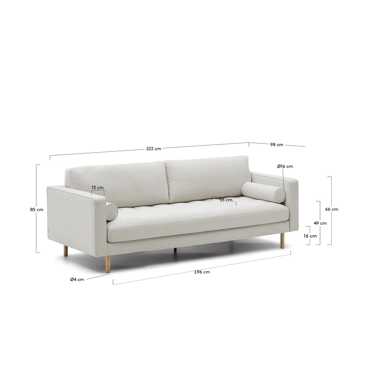Debra 3-Sitzer-Sofa mit Bezug in perlfarbener Chenille Beine Finish natur 222 cm - ZEN ZONE Furniture