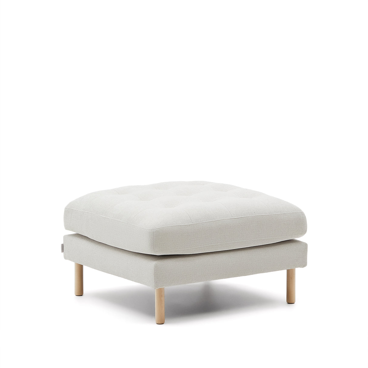 Debra Pouf mit Bezug in perlfarbener Chenille Beine-Finish natur 80 x 80 cm - ZEN ZONE Furniture