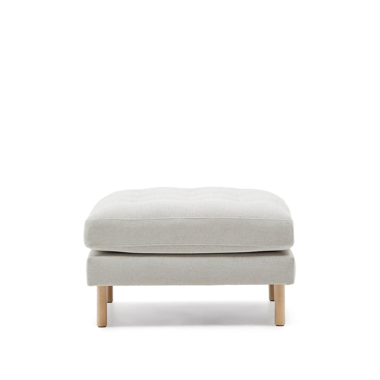 Debra Pouf mit Bezug in perlfarbener Chenille Beine-Finish natur 80 x 80 cm - ZEN ZONE Furniture