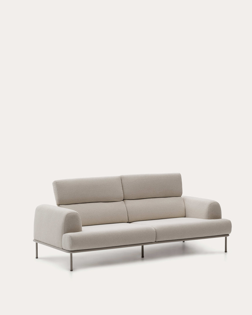 Sofa Aurum 3-Sitzer ecru mit verstellbarer Kopfstütze und mattbeigem Metallgestell 234 cm FSC Mix Credit - ZEN ZONE Furniture