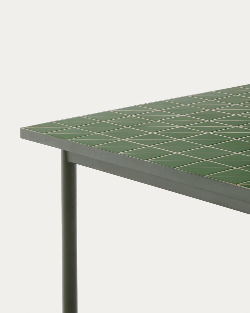 Outdoor-Tisch Maurina aus grün verzinktem Stahl und grünen Kacheln 182 x 91 cm - ZEN ZONE Furniture