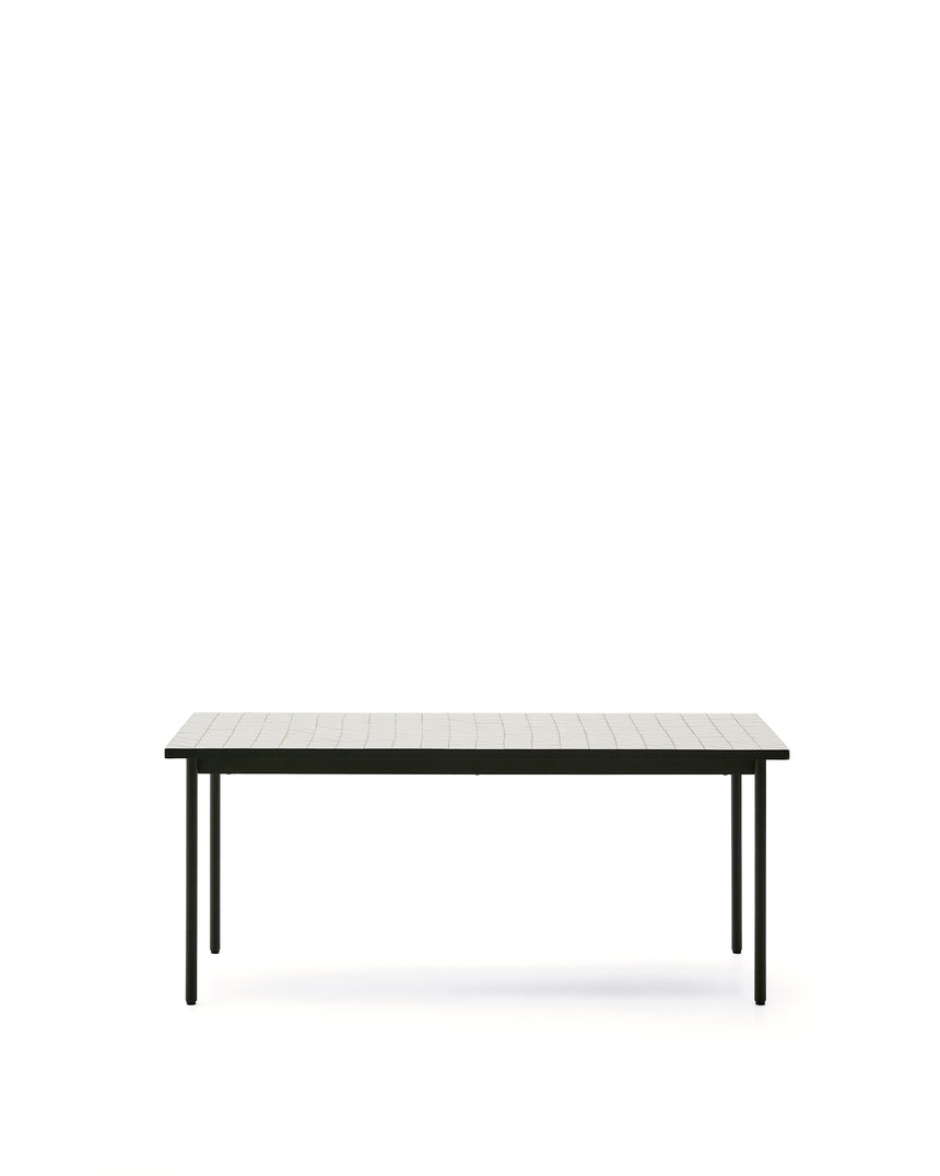 Outdoor-Tisch Maurina aus grün verzinktem Stahl mit Kacheln in der Farbe Écru 182 x 91 cm - ZEN ZONE Furniture